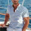 Roupas masculinas transfronteiriças, loja independente da Amazon, camisa polo masculina de manga curta, blusa casual listrada, polo masculina havaiana