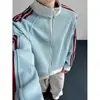 Sudadera Chaqueta con Cuello Alto de Tres Rayas Pesada Americana para Hombre Tendencia Primavera y Otoño Holgada Casual Deportiva Cardigan con Cremallera