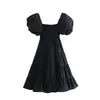 2022 Nuevo Estilo Europeo y Americano Fengchun Vestido de Mujer con Manga Esponjosa Vestido Negro Grande 9500