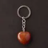 Llavero con colgante de corazón transfronterizo de 30*12 mm, corazón de cristal rosa de piedra natural, accesorio popular para DIY