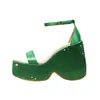 2023 Sapatos de Plataforma de Seda para Comércio Plataforma Sandálias Strass Novo Dourado Verde Cabeça Quadrada