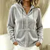 Ropa de mujer transfronteriza 2026 Moda europea y americana otoño e invierno nueva sudadera casual para el trabajo de color liso con cordón y capucha con cremallera de manga larga