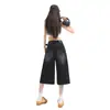 Calça Jeans Cropped Wide Leg Preta Estilo Americano para Mulheres, Nova Verão Vintage Cintura Alta Solta Emagrecimento Reta Casual Comprimento Médio