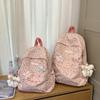 Mochila Fofa de Desenho Animado Estudante Feminina 2025 Nova Moda Estampa de Leopardo Mochila de Viagem Estudante do Ensino Fundamental Bolsa Escolar