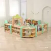 Armário Combinado de Armazenamento com Embalagem Macia de Madeira Maciça para Crianças do Jardim de Infância, Armário de Auxílio Didático Montessori, Armário com Quadro de Desenho Canto de Área Anticolisão para Bebês