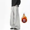 Pantalones de Chándal Lavados con Pliegues para Hombre, Chaleco de Plumas de Pareja para Otoño e Invierno, Pantalones Gruesos de Pierna Ancha hasta el Suelo con Forro de Forro Polar Grueso Estilo Vintage