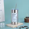 Copo reto de 12oz para café americano gelado transfronteiriço, copo térmico reto de aço inoxidável 304, copo de vácuo duplo com canudo
