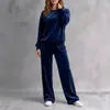 Otoño Invierno 2026 Nuevo Conjunto de Terciopelo Transfronterizo Europeo y Americano Holgado Casual Sudadera con Capucha Pantalones de Pierna Ancha Conjunto de Dos Piezas de Moda Ropa para Mujer