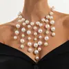 Colar Europeu e Americano Transfronteiriço Estilo Temperamento Pérola Falsa com Franja Corrente de Metal Moda Colar para Clavícula choker