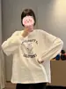 Camiseta de Manga Longa com Estampa de Urso de Desenho Estilo Americano Feminina Outono Nova Solta Camada Base Versátil Tendência