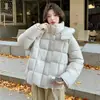 Tiro real nueva chaqueta de plumón mujer corta nube acolchada con capucha cuadrada estilo coreano suelta talla grande plumón algodón abrigo de mujer
