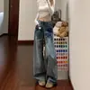 Jeans Feminino Wide-Leg com Rebites Estilo Retrô Americano Outono Inverno Novo Solto Emagrecedor Reto Comprimento Total Venda por Atacado
