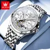 Reloj Mecánico Automático Completo Oris Impermeable Luminoso de Negocios Multifunción Calendario Perpetuo Calado para Hombre