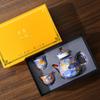 Juego de té de color esmaltado, de cerámica, para una tetera y dos tazas, estilo Palacio de viaje, Wanhua pastel, Año del Dragón, caja de regalo con forma de mano