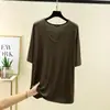 Nova Camiseta de Verão Modal Tamanho Grande Gola U Manga Curta para Mulheres, Casual Caimento Solto, Emagrecedora, Plus Size, Camiseta Básica Cor Sólida