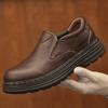 Zapatos de piel de vaca negros con punta redonda, antideslizantes, informales, de estilo británico, hechos a mano, para hombre.