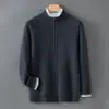 Cárdigan Baicai Rong Estilo Nuevo 100% Lana para Hombre, Cuello Semi Alto, Engrosado, Bloques de Color, Casual, Versátil, Chaqueta de Punto Holgada