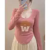Camiseta Base Forrada de Polar para Mujer Diseño Inteligente Ropa Interior Otoño e Invierno 2024 Nuevo Terciopelo Manga Larga Ajustado Ajustado Top Corto