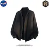 Cardigan de Tricô com Padrão de Espiga de Trigo de Alta Qualidade da Marca NASA Suéter com Gola Alta Casaco Casual Fresco de Lã Masculino Outono