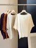 Camiseta de punto casual con mangas de murciélago y hombros descubiertos para mujer, nueva colección de otoño, tacto de alta gama, holgada y estilizada, top de manga de tres cuartos