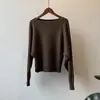 Suéter de um ombro estilo coreano Beishan Tongshu para mulheres, top de malha de manga longa morcego outonal ombro a ombro P2081