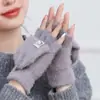 Celebridad de internet nuevo otoño e invierno medio dedo con solapa estudiante cálido engrosado con forro polar guantes de punto de dedo descubierto