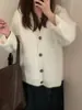 Abrigo suéter de estilo perezoso con cuello en V y pelo largo sintético para mujer, cárdigan de punto grueso y esponjoso, prenda exterior estilo coreano para otoño e invierno