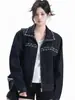 Otoño 2025 Nueva Chaqueta de Mezclilla Suelta Versátil con Cuentas Pesadas y Pedrería Estilo Biker Bf para Mujer Tendencia