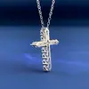 Colgante Transfronterizo Japonés y Coreano de Plata de Ley S925 Lleno de Diamantes Moissanita, Collar de Cruz Simple y Moderno, Collar de Moissanita para Mujeres
