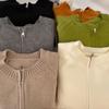 Chamarra Suéter Corto Naranja con Doble Cremallera para Mujer Otoño e Invierno 2025 Nueva Chaqueta de Punto Engrosada Top Corto Ajustado