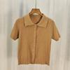 Camiseta de Hombro Manga Corta para Mujer Tejido de Verano Nuevo Ajuste Slim Estilo Ins Combinable Ajuste Slim Moda Commuter Solapa Camisa POLO