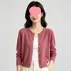 Cardigã de malha liso estilo coreano com botões dourados pequenos e gola redonda para mulheres, novo design de início de outono, top de nicho na cor vermelha da moda