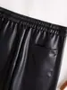 Calça de outono marrom de perna larga para mulheres, novo modelo 2026, cintura alta, que valoriza a altura, emagrecimento, elástica, folgada, corte reto, calça de couro casual da moda