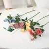 3 Rosas Artificiales con Bordes Quemados, Flores Falsas de Seda, Ramo de Boda, Flores para Decoración de Pasillo, Flores Artificiales para Fondo