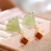Pendientes de jade blanco, plata 925, pendientes rojos del sur, pendientes de hoja de ginkgo de jade para mujer, pendientes de moda retro exquisitos