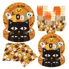 Conjunto de Pratos de Papel Descartáveis, Copos e Guardanapos de Gato de Halloween Decoração de Festa de Aniversário Suprimentos Adereços para Arranjo do Local