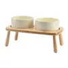 Cuenco de Cerámica y Madera para Perro, Cuenco de Arroz para Mascota, Alto Antivuelco Pequeño, Mediano y Grande Cuenco de Comida para Perro, Cuenco de Agua para Protección de la Columna Cervical, Perro con Doble Cuenco