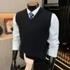 Nível 4 Anti-Pilling 350g Cor Sólida Malha Lisa Extra Grosso Alta Qualidade Masculino Gola V Colete de Tricô Colete Suéter Homem