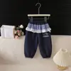 Calças Infantis de Primavera e Outono, Estilo Casual, Calças Versáteis de Renda para Menina, Leggings Cartoon de Perna Larga