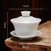 Dropshipping Sopera de Cerámica Blanca Pura Sancai Juego de Té Kung Fu Tazón de Té Tamaño Capacidad Tres Tazas Taza de Té de Porcelana Blanca Tapa Individual