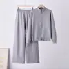 Cardigan de Tricô Casual Simples Estilo Coreano com Zíper Duplo Feminino Novo Outono/Inverno 2026 Conjunto de Tricô Duas Peças com Gola Alta Feminino