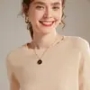Suéter feminino de cashmere, 100% cashmere puro de cabra, suéter de tricô, gola redonda, mangas compridas, caimento justo, totalmente em cashmere