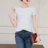 Camiseta de Canalé Minimalista con Cuello Redondo para Mujer, Manga Corta, Ajuste Delgado Simple, Favorecedora, Ropa Exterior, Cuello Pequeño, Camiseta Básica, 260g