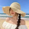 Chapéu de Palha Estilo Francês de Topo Plano para Verão Feminino, Chapéu de Sol de Palha Trançado de Aba Larga, Chapéu de Sol Grande para Circunferência da Cabeça para Férias na Praia