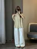 Zedaijiayi 26ª Nova Coleção Primavera/Verão Estilo Minimalista Mistura de Linho 30% Tencel Gola Lapela Cor Sólida Camisa de Manga Curta para Mulheres