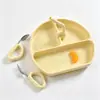 Plato para bebé, charola para comida de bebé, plato dividido de silicona tipo ventosa para autoalimentación, vajilla infantil, plato anticaídas
