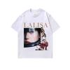 Camiseta Oversize Holgada de Manga Corta con Estampado Directo a Chorro de Tinta Blanca, Lavado Pesado, Estilo Antiguo, Marca de Moda para Hombre y Mujer