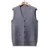 Colete Cardigan de Lã Outono e Inverno para Homens de Meia-Idade e Idosos, Suéter Tricotado Engrossado de Costas Abertas, Colete de Lã Masculino