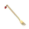 Juego de Tenedor y Cuchara de Acero Inoxidable Navideño L Transfronterizo con Colgante de Fresa Lindo Cuchara de Postre Tenedor de Fruta Cuchara de Café Caja de Regalo