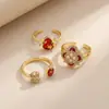 Nuevo Anillo Abierto de Lujo Ligero Estilo Chino Nicho Gama Alta con Carcasa de Esmalte Rojo, Perla, Fresa, Trébol de Cuatro Hojas, Calabaza para Mujer